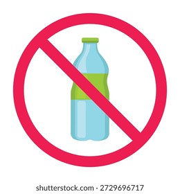 No plastic bottle sign, forbidden plastic bottle symbol, no disposable bottle allowed sign, no PET bottle symbol, vector illustration
