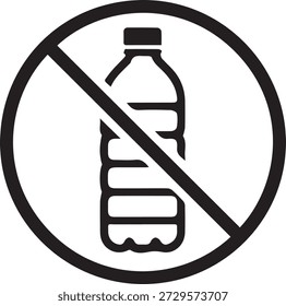 Sin icono de botella de plástico, Ilustración vectorial en blanco y negro para protección del medio ambiente y campañas de reducción de residuos plásticos.
