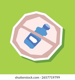 Kein Plastikflaschen-Schild Aufkleber mit flacher, weicher Farbpalette im Ausschnitt-Stil