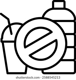 No Plastic Bottles Icon Line Vector Illustration