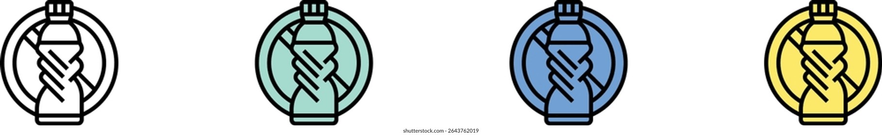no plastic bottles icon. Outline, Green, Blue and Yellow Style Design Isolated On White Background