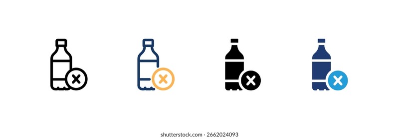 Nenhum ícone de garrafas plásticas definir coleção de vários estilos. Ilustração vetorial.