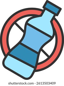 No Plastic Bottles Outline Filled Style Icon