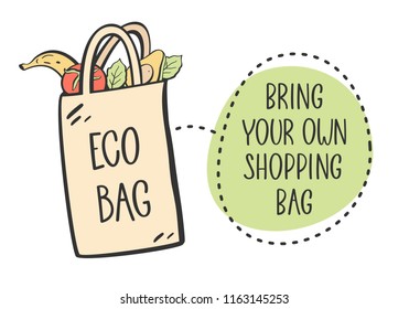 No plastic, bring your own bag concept. Vector illustration.