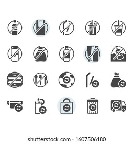 No plastic concept related icon and symbol set in glyph design

