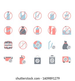 No plastic concept related icon and symbol set in flat design