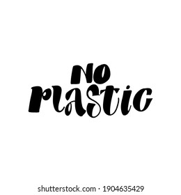 NO PLASTIC. Creative vector lettering with words. Motivational quote for choosing eco friendly lifestyle