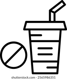 No Plastic Cup Line Vector Icon Design