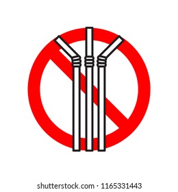 No plastic drinking straws with Red cross sign. Simple design. Stop using Plastic campaign.