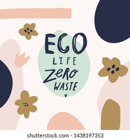 No plastic eco concept, handwritten text sign. Zero waste management concept, vector illustration.