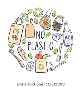 No plastic. Eco lifestyle. Vector illustration.