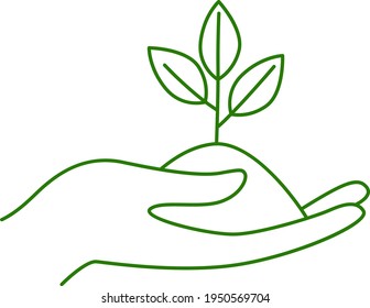 No plastic, go green, Zero waste concepts. Reduce, reuse, refuse, Reycle, Rot - ecological lifestyle. Hand holding soil with plant leaf. Linear icons style illustration doodle drawing