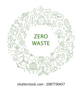No plastic  go green  Zero waste concepts  Reduce  reuse  refuse  Reycle  Rot ecological lifestyle   sustainable development  Linear icons style illustration pattern frame border doodle drawing 
