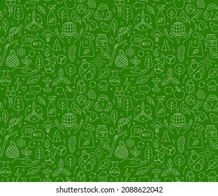No plastic, go green, Zero waste concepts. Reduce, reuse, refuse, Reycle, Rot - ecological lifestyle and sustainable development. Linear icons style illustration seamless pattern doodle drawing.