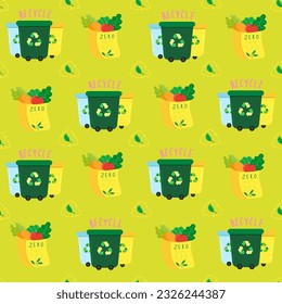 No plastic, go green, Zero waste concepts. Reduce, reuse, refuse, Recycle, Rot - ecological lifestyle and sustainable development. Flat hand drawn style illustrations seamless pattern vector drawing.