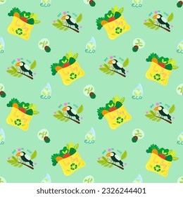 No plastic, go green, Zero waste concepts. Reduce, reuse, refuse, Recycle, Rot - ecological lifestyle and sustainable development. Flat hand drawn style illustrations seamless pattern vector drawing.