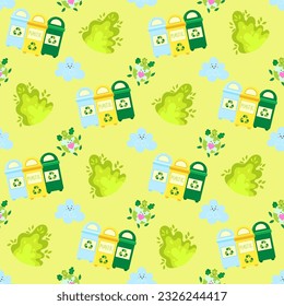 No plastic, go green, Zero waste concepts. Reduce, reuse, refuse, Recycle, Rot - ecological lifestyle and sustainable development. Flat hand drawn style illustrations seamless pattern vector drawing.