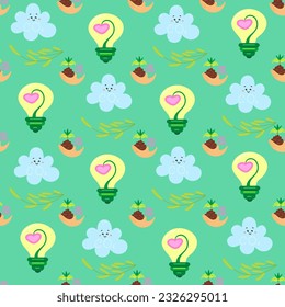 No plastic, go green, Zero waste concepts. Reduce, reuse, refuse, Recycle, Rot - ecological lifestyle and sustainable development. Flat hand drawn style illustrations seamless pattern vector drawing.