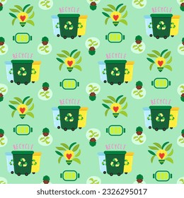 No plastic, go green, Zero waste concepts. Reduce, reuse, refuse, Recycle, Rot - ecological lifestyle and sustainable development. Flat hand drawn style illustrations seamless pattern vector drawing.