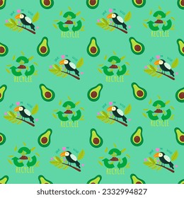 No plastic, go green, Zero waste concepts. Reduce, reuse, refuse, Recycle, Rot - ecological lifestyle and sustainable development. Flat hand drawn style illustrations seamless pattern vector drawing.