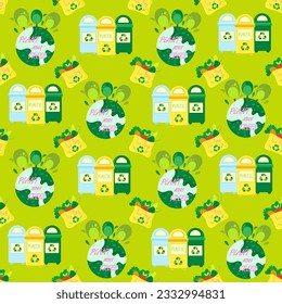 No plastic, go green, Zero waste concepts. Reduce, reuse, refuse, Recycle, Rot - ecological lifestyle and sustainable development. Flat hand drawn style illustrations seamless pattern vector drawing.