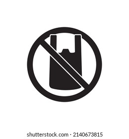 No hay icono de plástico en glifo plano negro, estilo relleno aislado en fondo blanco