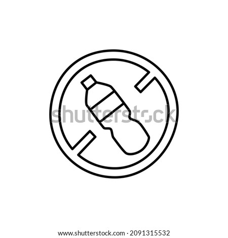 No Plastic Icon in flat black line style, isolated on white background