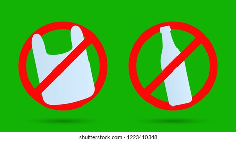 No plastic, icons. Vector illustration.
