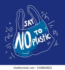 No plastic illustration concept with hand lettering quote