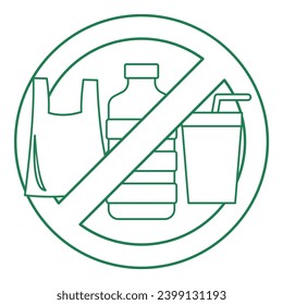 No plastic line art. Vector illustration with sustainability theme and line art vector style. Editable vector element.