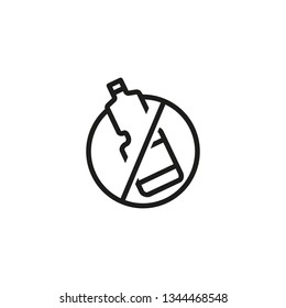 No plastic line icon. Bottle, restriction, garbage. Ecology concept. Can be used for topics like litter, problem, contamination