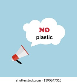 no plastic phrase words as message in white cloud on blue background. megathon concept. vector illustration