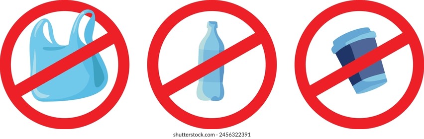 
No to Plastic Pollution Sign Vector Cartoon Icon. Warning graphic about dangers of plastic littering 
