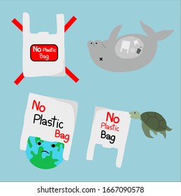No plastic for save world and save animals , turtle, sea cow