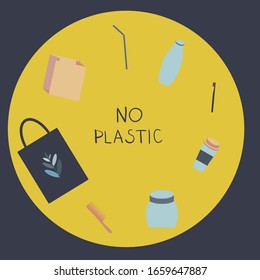 No plastic set, zero waste items vector