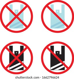 no plastic shopping bag icon. Prohibited plastic shopping bag icon. 