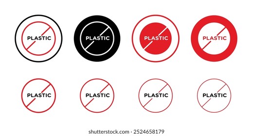 Kein Plastikzeichen Sammlung flacher dünner Umrissvektor