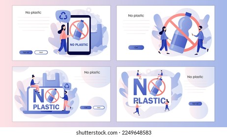 No plastic sign. Protest against plastic garbage. Reduce pollution. Environmental concept. Screen template for landing page, template, ui, web, mobile app, poster, banner, flyer. Vector illustration