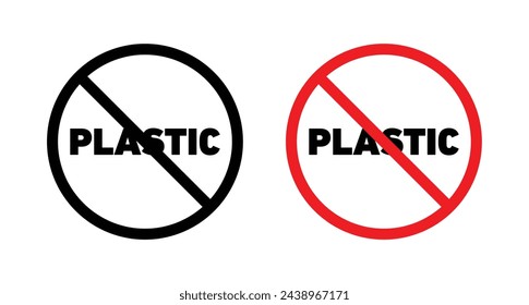 No plastic sign. stop using plastic bottle, cup, ban or straw sign. less or reduce plastic symbol.