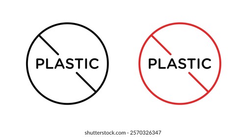 No plastic sign vectors set in black. line and flat versions