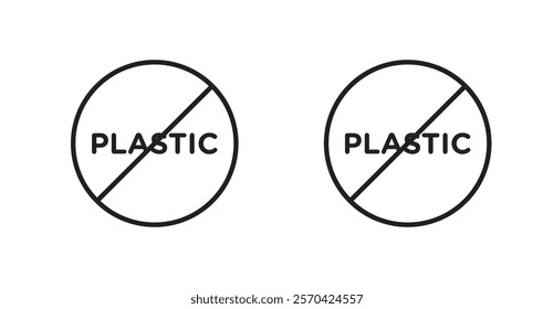 No plastic sign vectors set in black. line and flat versions
