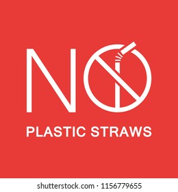 No plastic straws on red background. Stop using plastic straws concept. Save the earth and good environment concept.