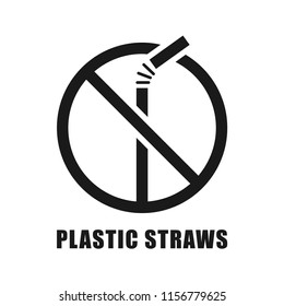 No plastic straws sign on white background. Stop using plastic straws concept. Save the earth and good environment concept.