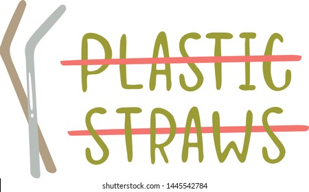 No plastic straws. Vector set of hand-drawing inscriptions on a theme Zero Waste. It can be used for cards, brochures, poster and other promotional materials.