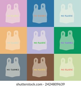No Plastic, No Thanks written print. No plastic bags.  Eco and Environmental Conservation. Isolated Vector Illustration. Sustainable lifestyle and climate change concept.