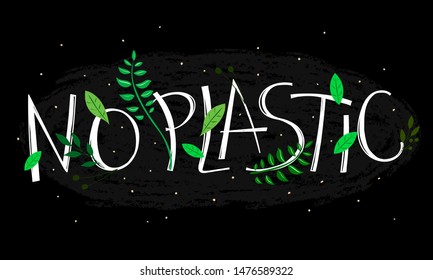 no plastic. Themed vector illustration with the inscription, decorative elements on a neutral background. 