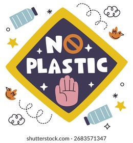No Plastic Vector Illustration. Flat Minimal Design. Editable Illustration for Web, Mobile, Print