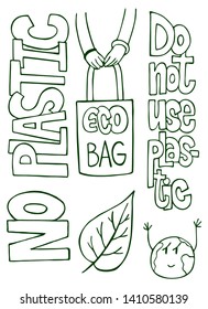 No plastic vector illustration outline hand drawing coloring book