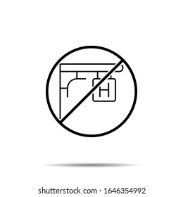 Kein Teller, Hotelsymbol. Einfache dünne Linie, Vektorillustration des Hoteldienstverbots, Verbot, Verbot von Symbolen für i und ux, Website oder mobile Anwendungen
