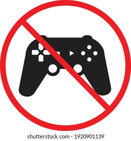 no play a game icon on white background. do not play a game sign. forbidden gaming symbol. banned joystick sign. flat style.